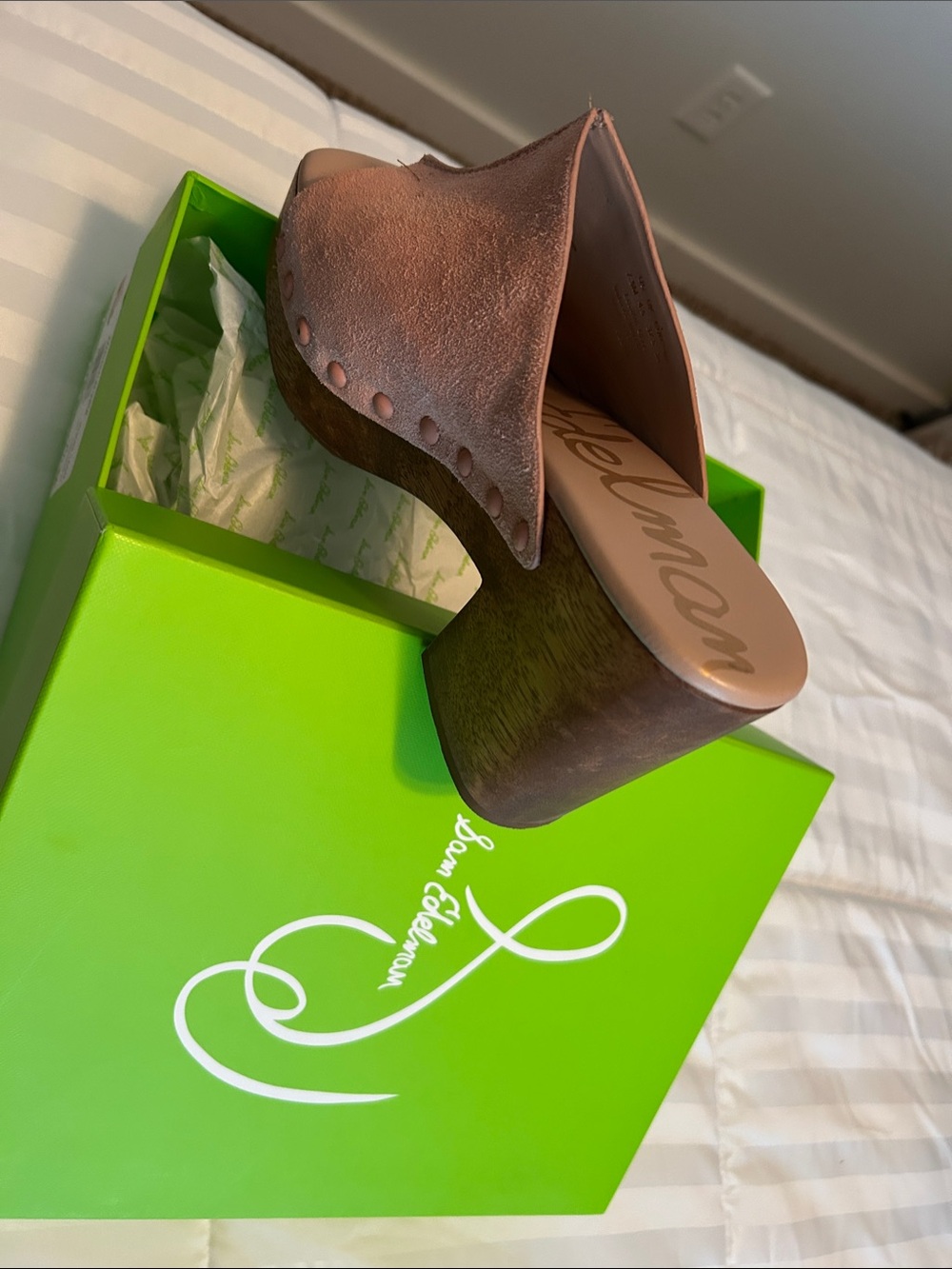 Sam Edelman Taupe Suede Studded Block Heel Mule